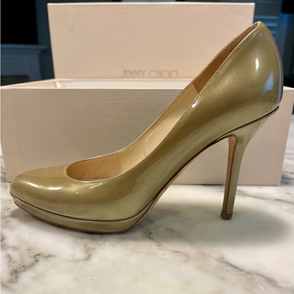 Jimmy Choo Gold Aimee Patent Leather Pumps - Gorgeous